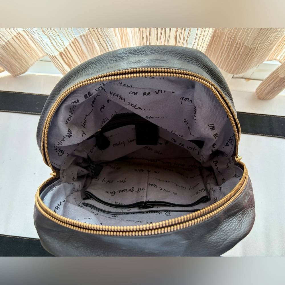 Ash Black Leather Backpack with Gold Chain Accents - Picture 6 of 8